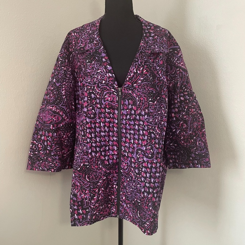 MAGGIE BARNES for CATHERINES 3X‎ (26/28W) Zip Front Artsy Printed Jacket Purple